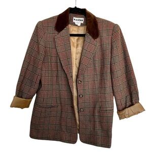 Joan Leslie Vintage 90’s Plaid Blazer with Velvet Collar